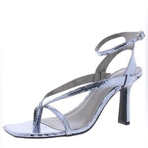 Worthington Tulipa Blue Silver Python Snake Print Thong Dress Square Toe Sandals